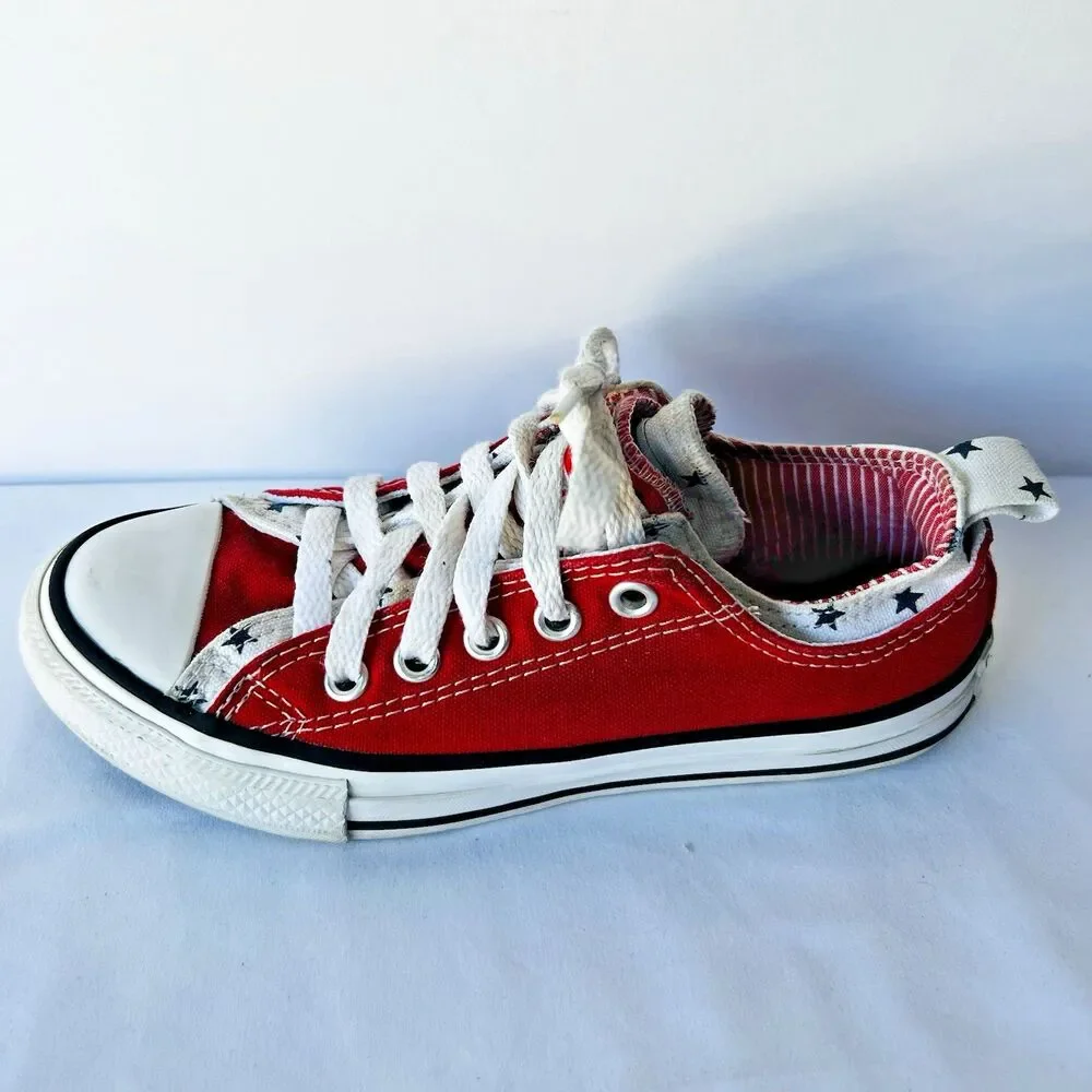 Converse All Stars Girls Size 13 Red White Blue Star Trim Double Upper Sneaker